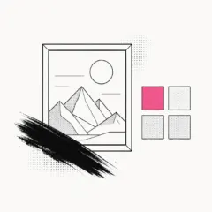 Midjourney 工具插画：画框、色卡与墨色笔触