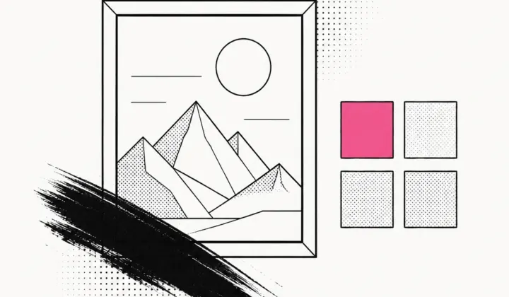 Midjourney 工具插画：画框、色卡与墨色笔触