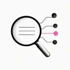 Perplexity 工具插画：放大镜与引用来源节点